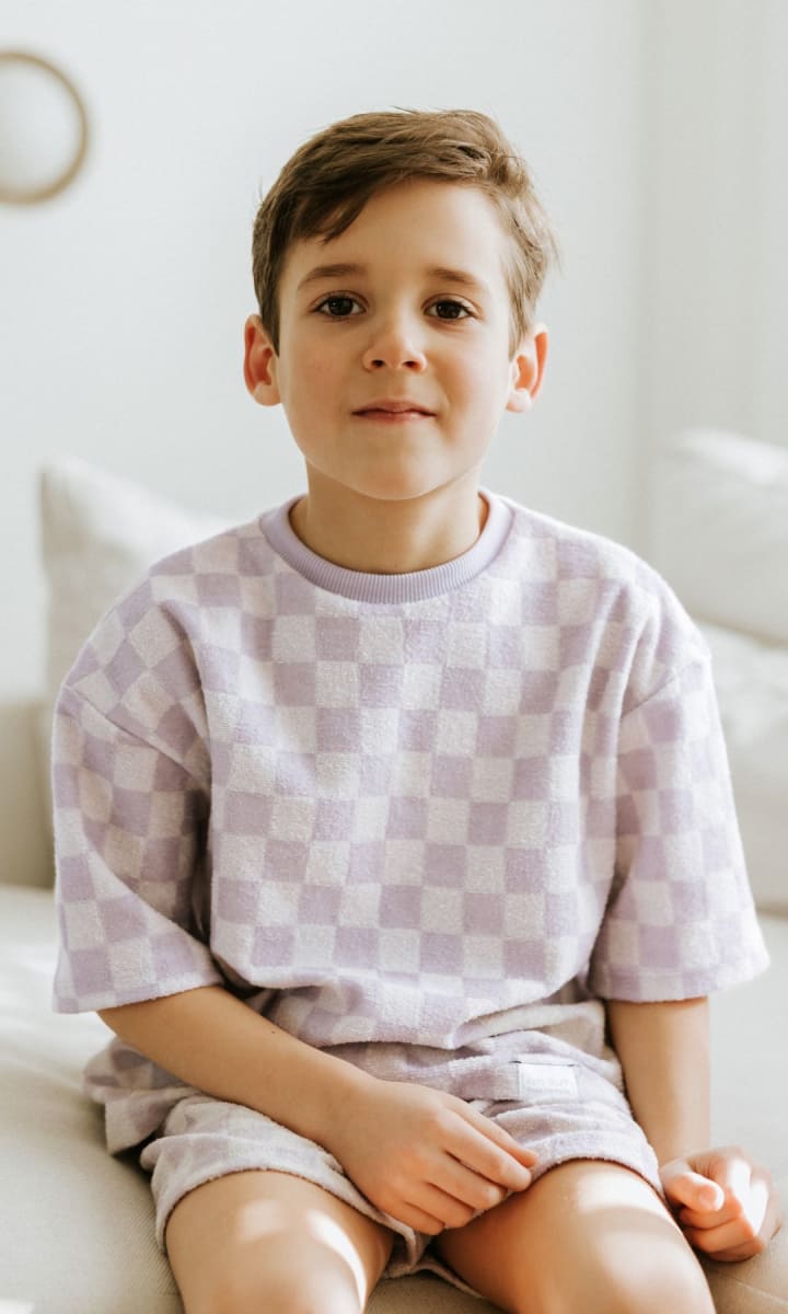 Oversize T-Shirt - Lavender Macaron Checkered Terry