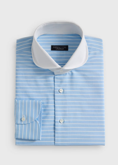 Round Collar Horizontal Stripe Dress Shirt - Light Blue