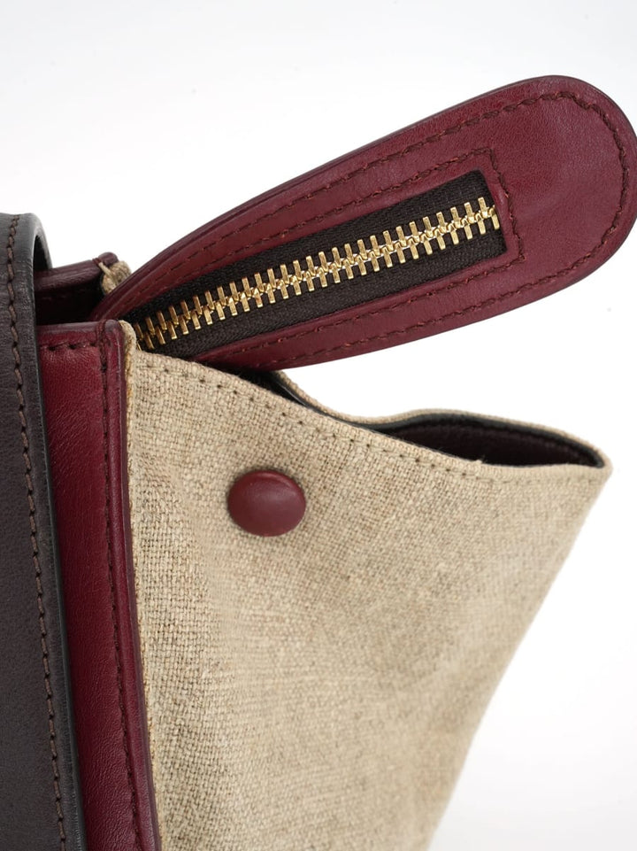 Pre-Owned CELINE Trapeze Medium Handbag - Bordeaux/Canvas/Plum