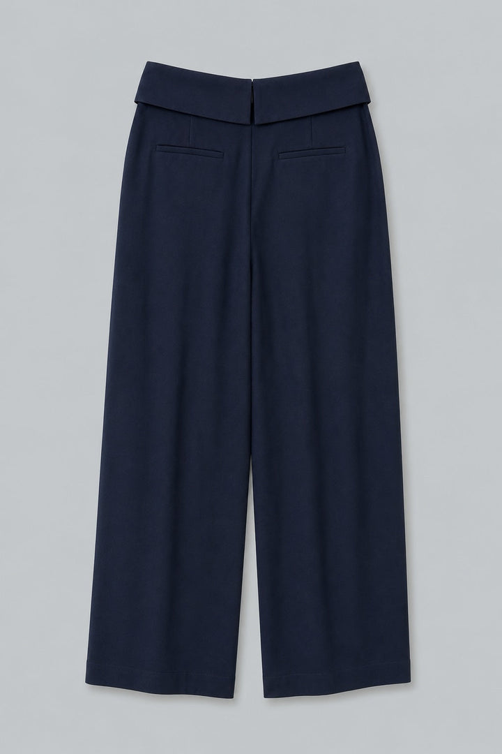 Pleat-Front Pants With Foldover Waistband - Navy