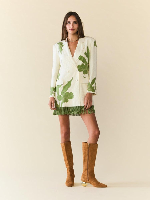 Alex Blazer Dress - Ivory With Green Applique