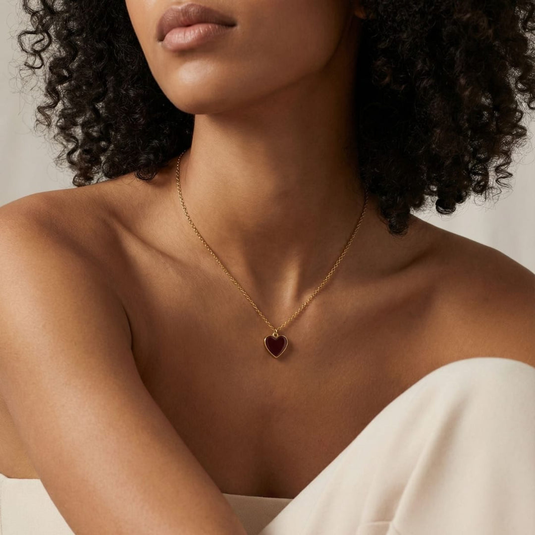 Single Hearted Girl Brown Heart Pendant Necklace Magnetic Clasp