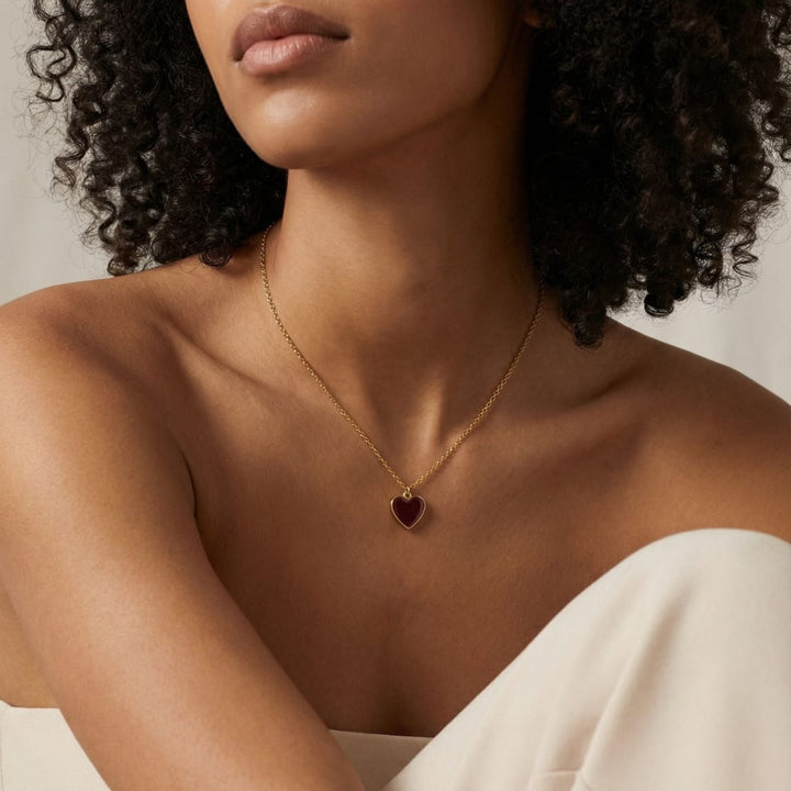 Single Hearted Girl Brown Heart Pendant Necklace Magnetic Clasp