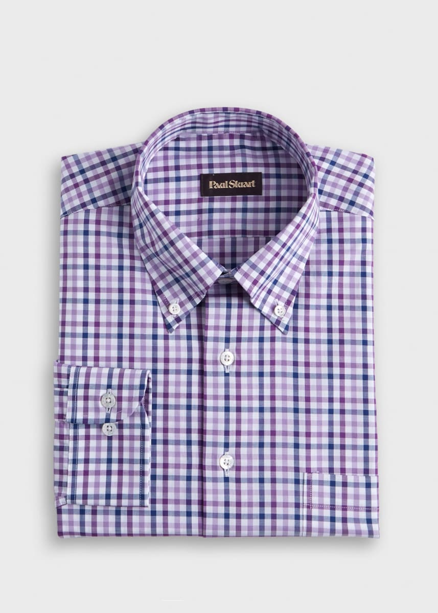 Two Color Check Cotton Sport Shirt - Purple/Navy