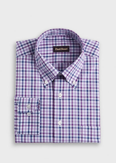 Two Color Check Cotton Sport Shirt - Purple/Navy