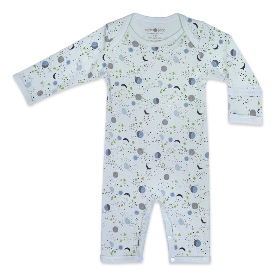 Organic Cotton Coverall - Mint moon & stars