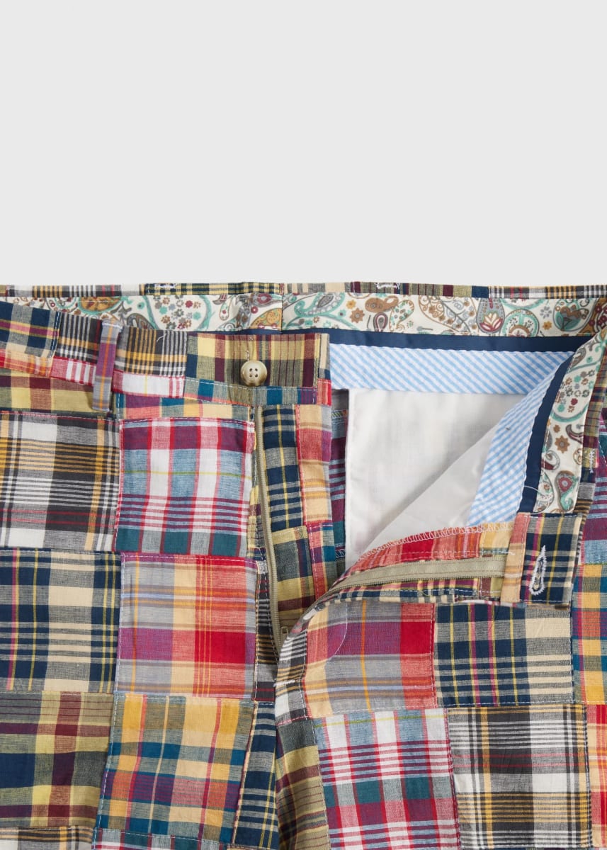 Cotton Indian Madras Walk Shorts - Yellow Multi