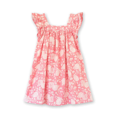 Girls' Square Neck Flutter Sleeves Dress - Pink Floral
