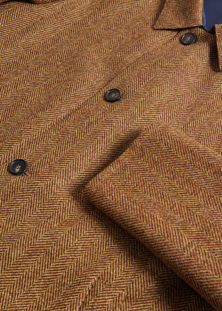 Shetland Wool Herringbone Reversible Coat - Navy/Gold