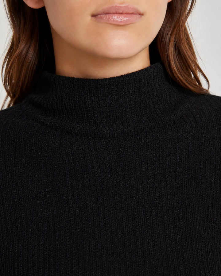 Ribbed Textured Open Back Top - Black