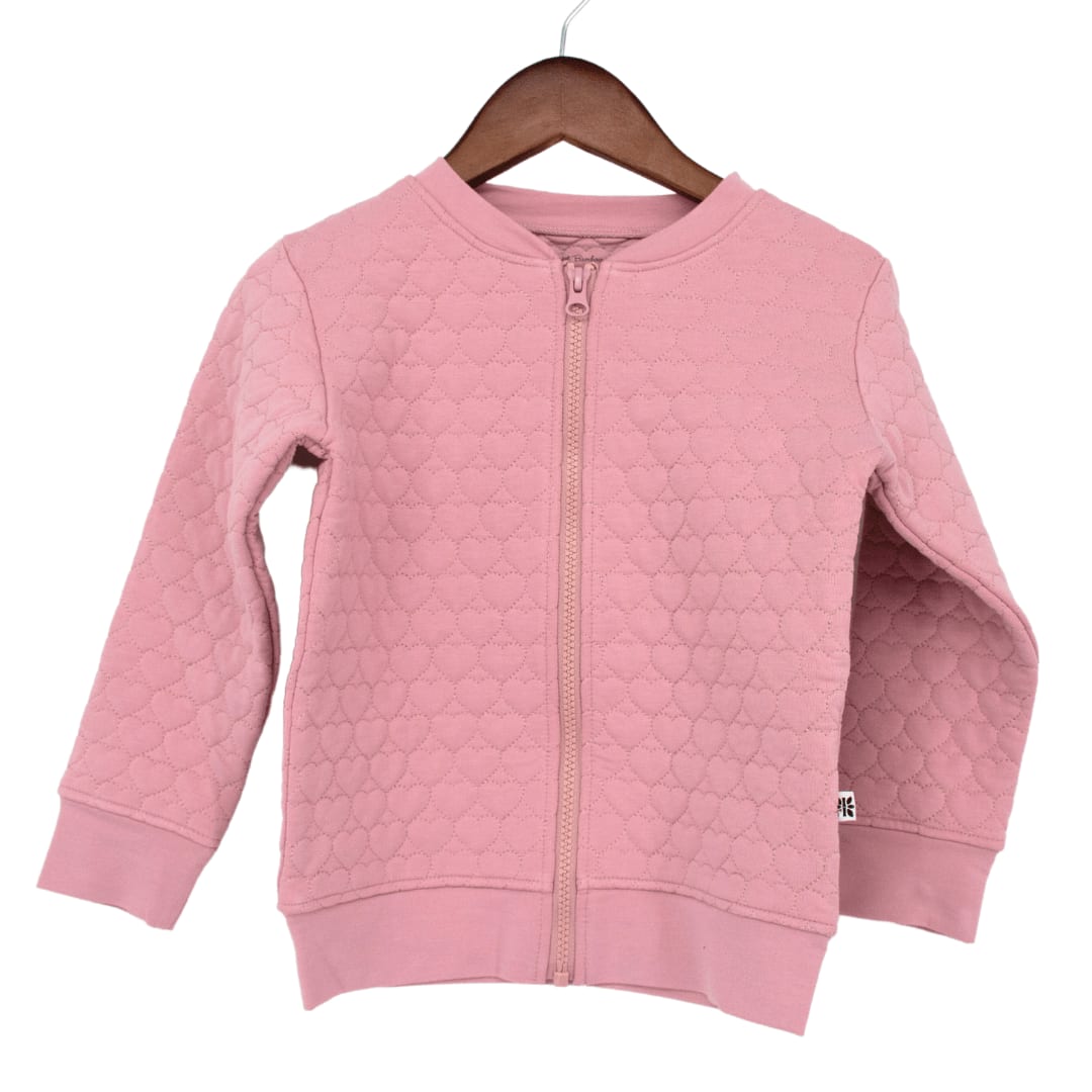 Cozy Quilted Hearts Zip Up Pink Jacket - Petunia Pink