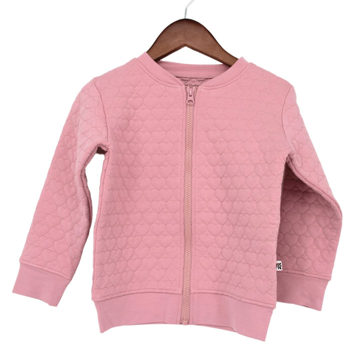 Cozy Quilted Hearts Zip Up Pink Jacket - Petunia Pink
