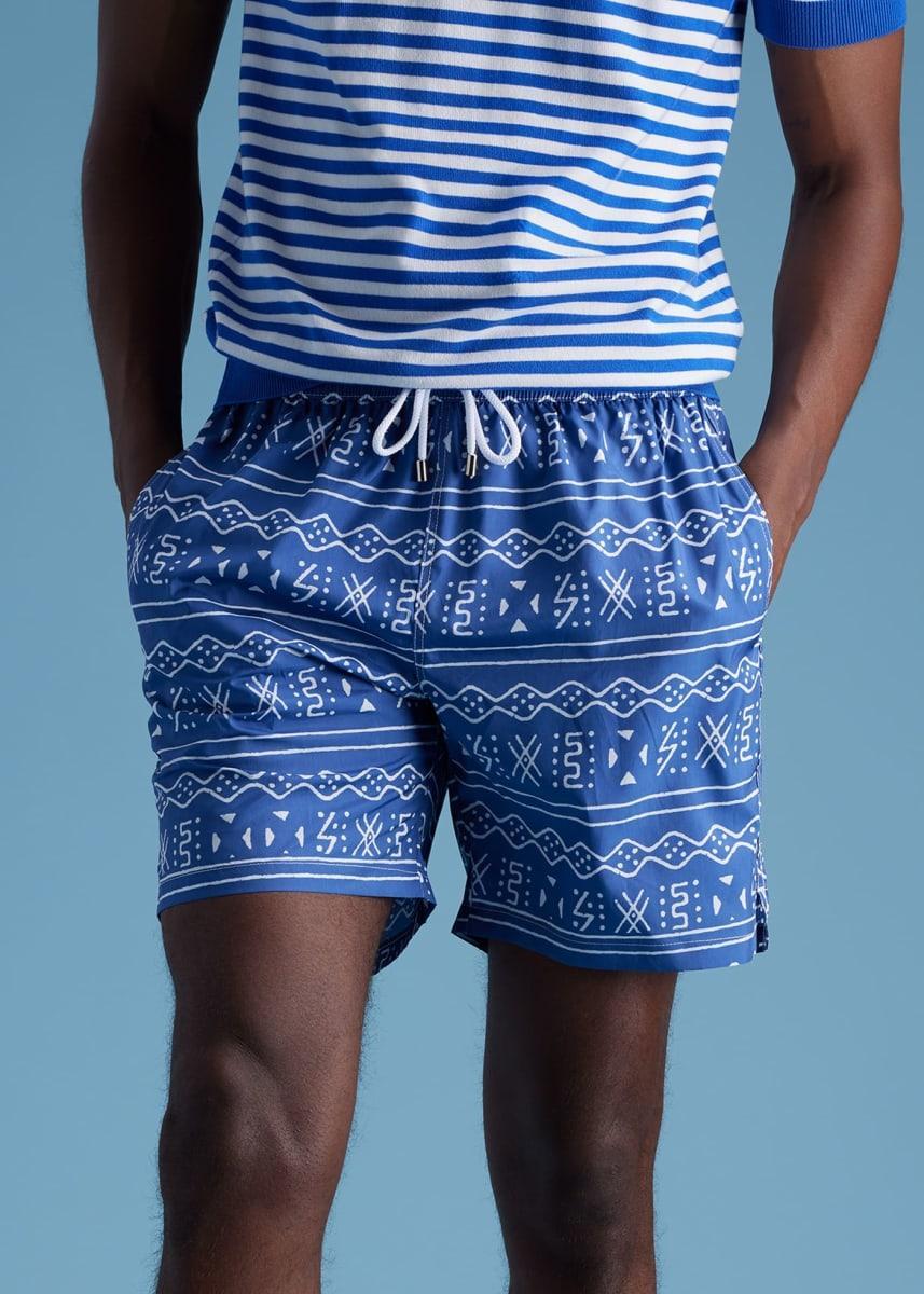 Batik Print Swim Trunk - Dark Blue