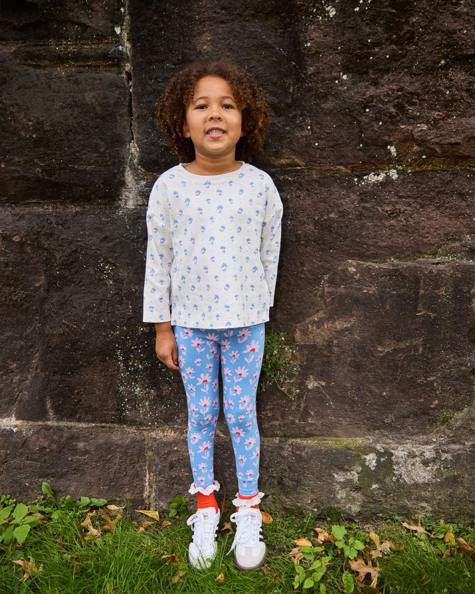 Long Sleeve T Shirt - Flower Polka Dot Sky