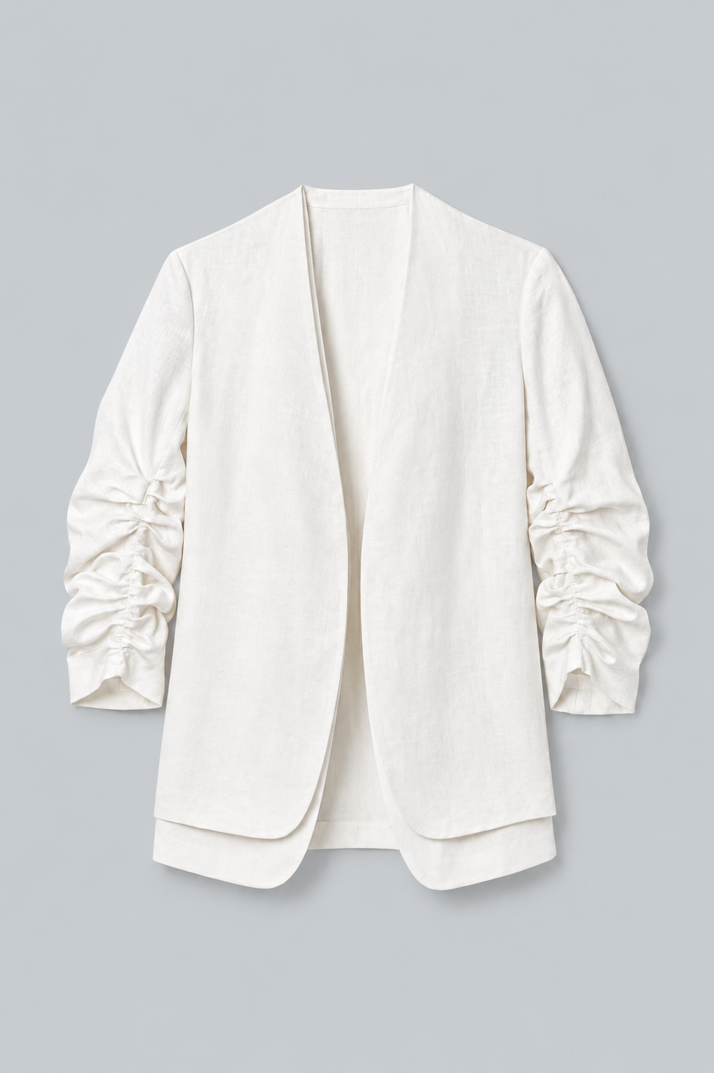 Linen Ruched Sleeve Blazer & Vest - White