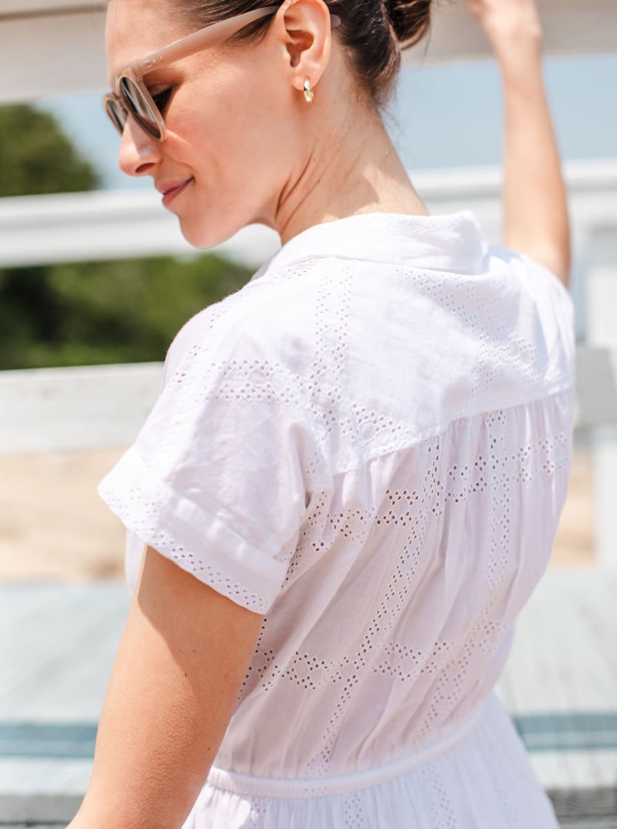 Sarah Dress Grid Eyelet - Fresh White