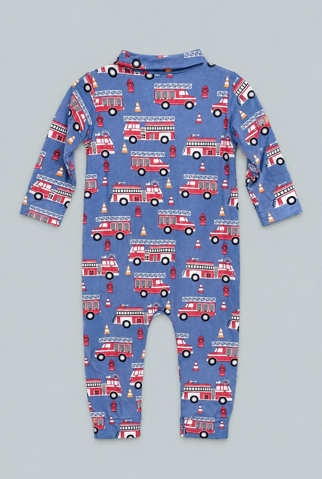Blue Fire Truck Long-Sleeve Polo Romper - Cameron