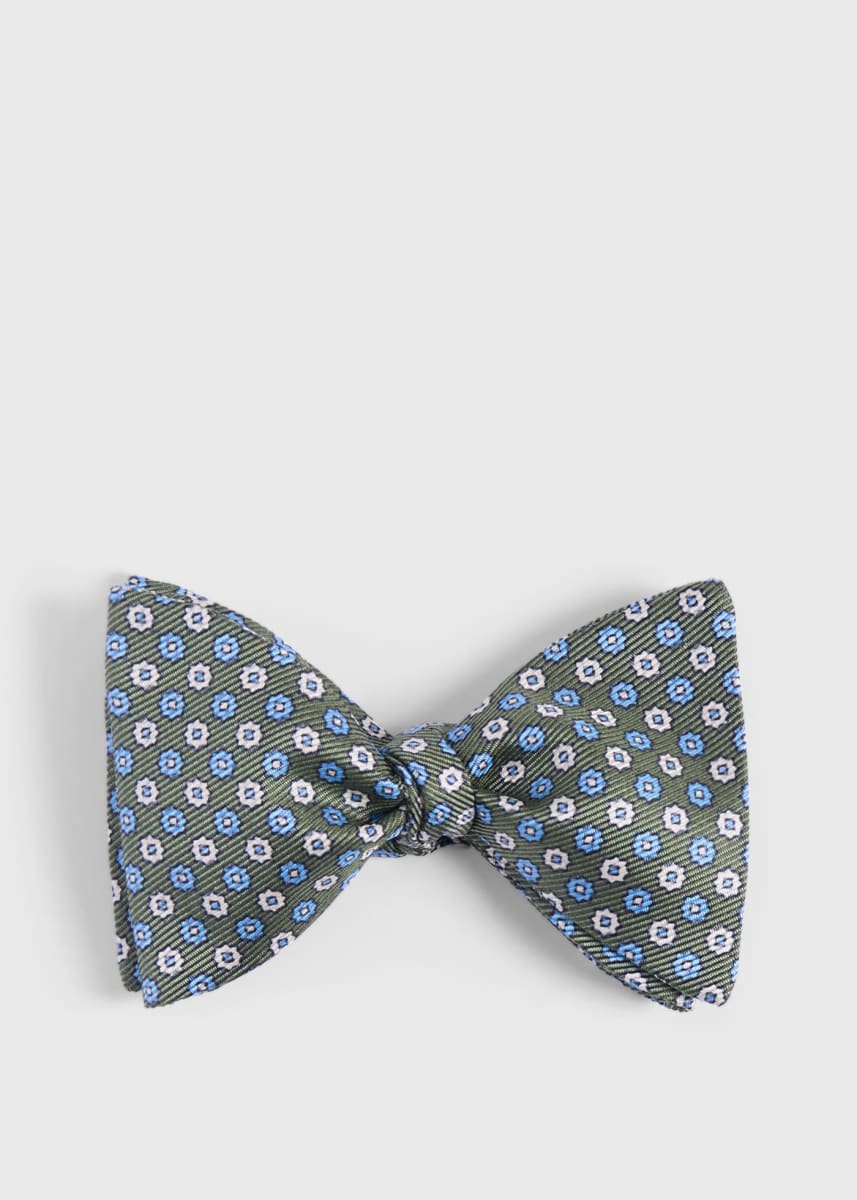 Printed Silk Small Floral Bow Tie - Green