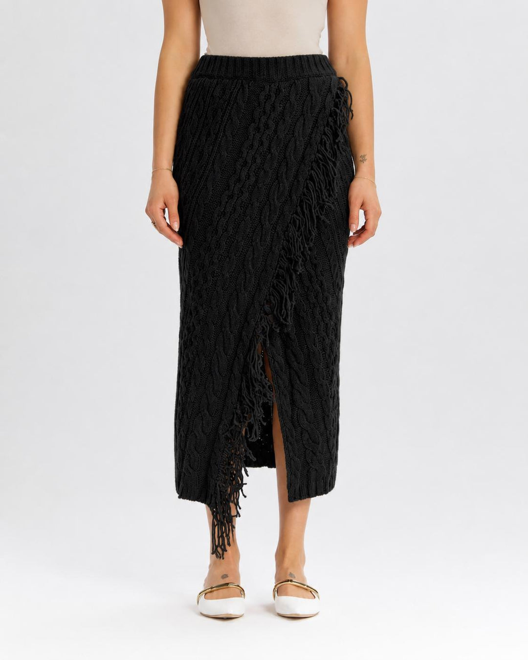 Cableknit Sweater Skirt - Black