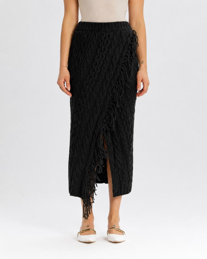 Cableknit Sweater Skirt - Black