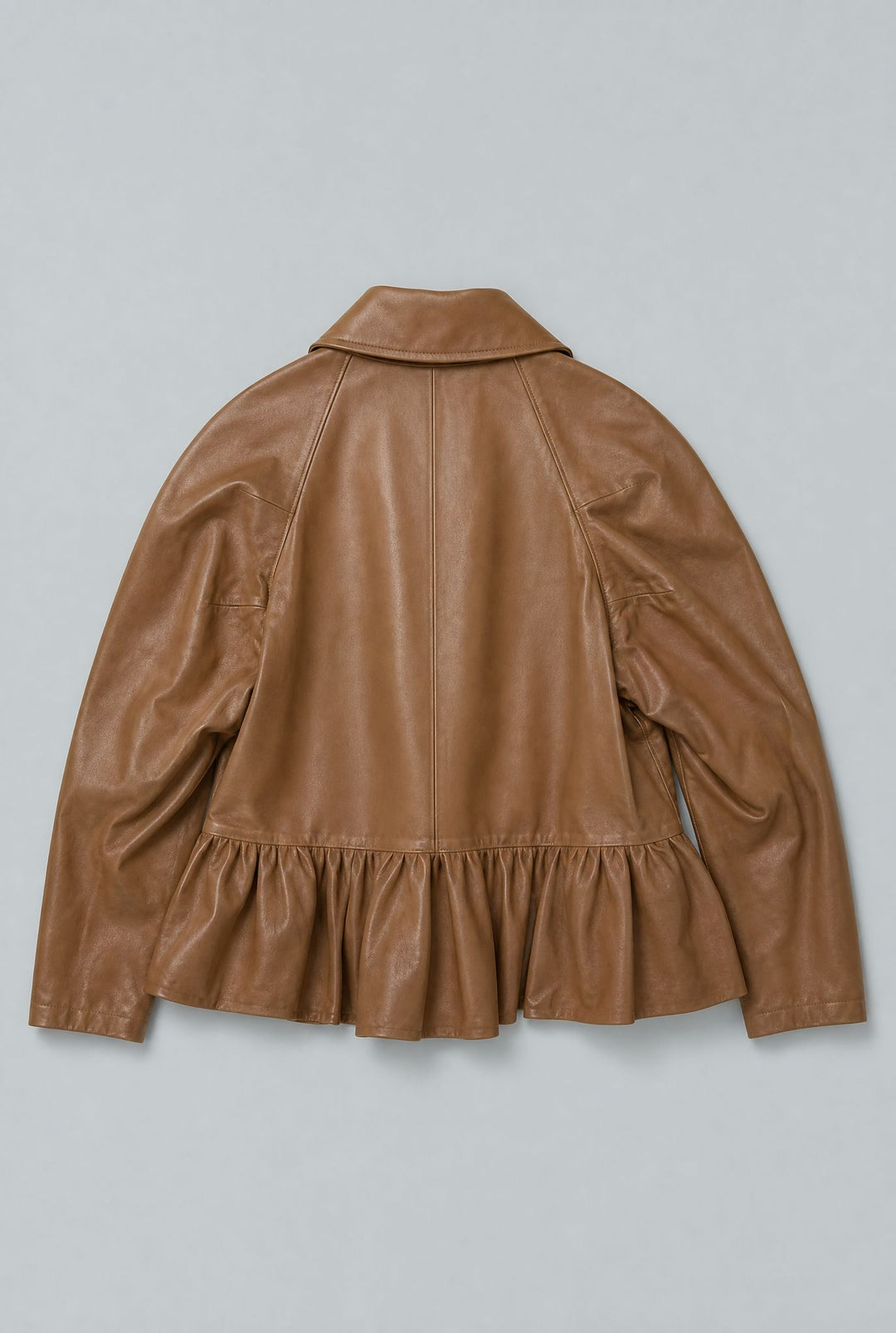 City Ruffled Leather Jacket - Brown