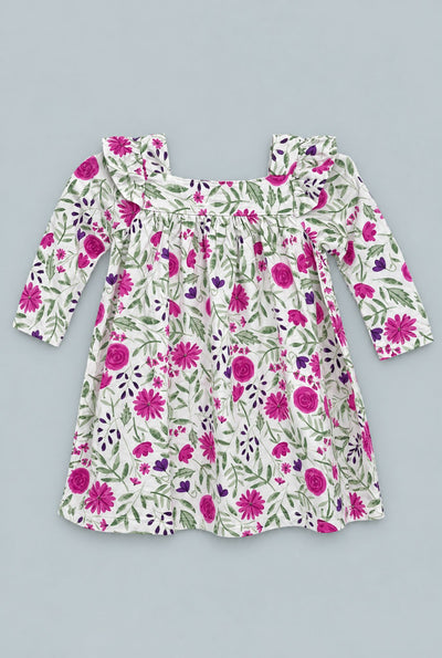 Sweet Purple Flowers Ruffle Dress With Bloomer - Lainey