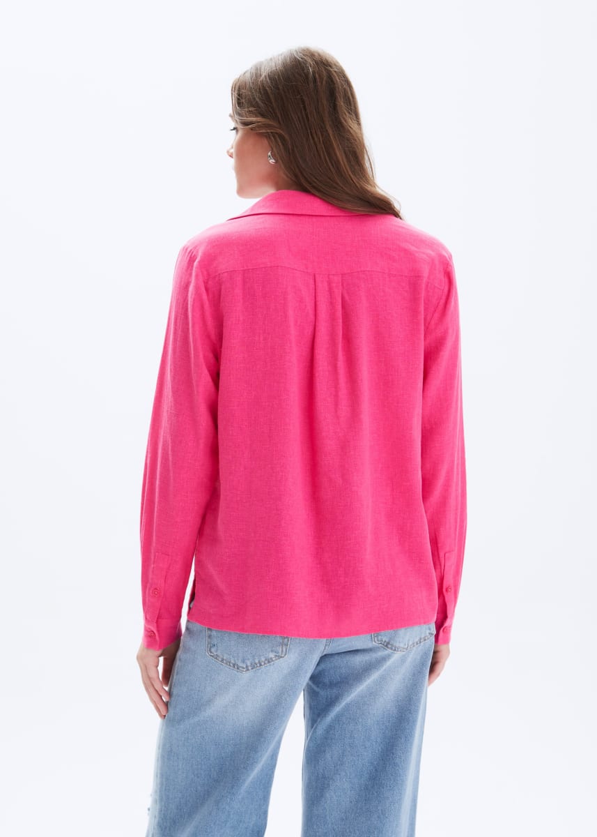 Frida Linen Button Up Shirt - Strawberry Pink