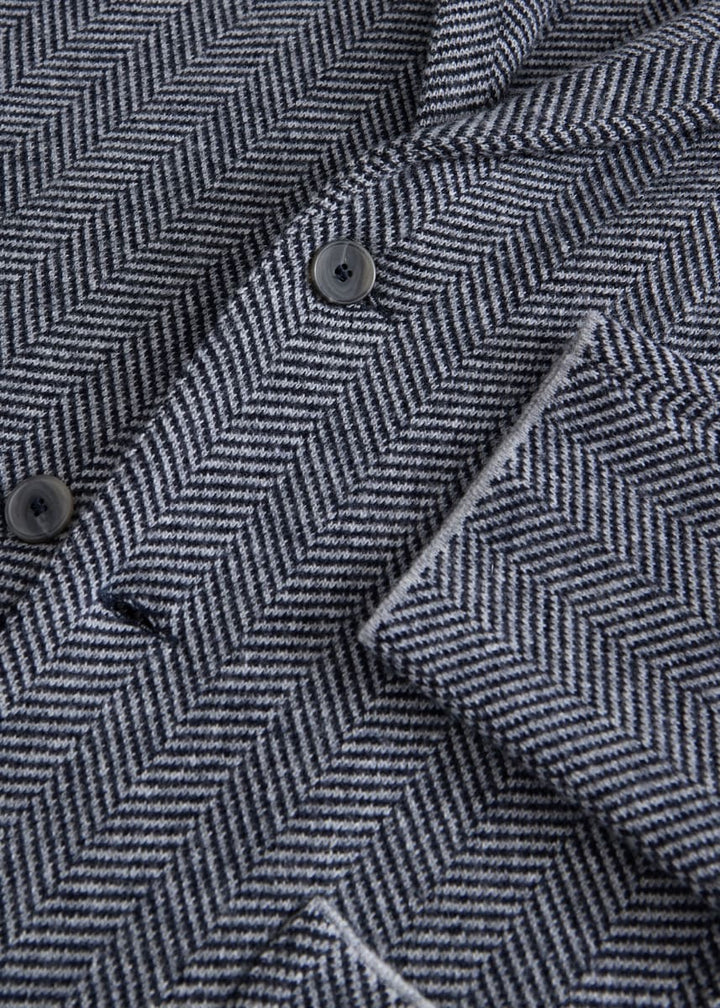 Knitted Bone Wool & Cashmere Jacket - Navy/Grey