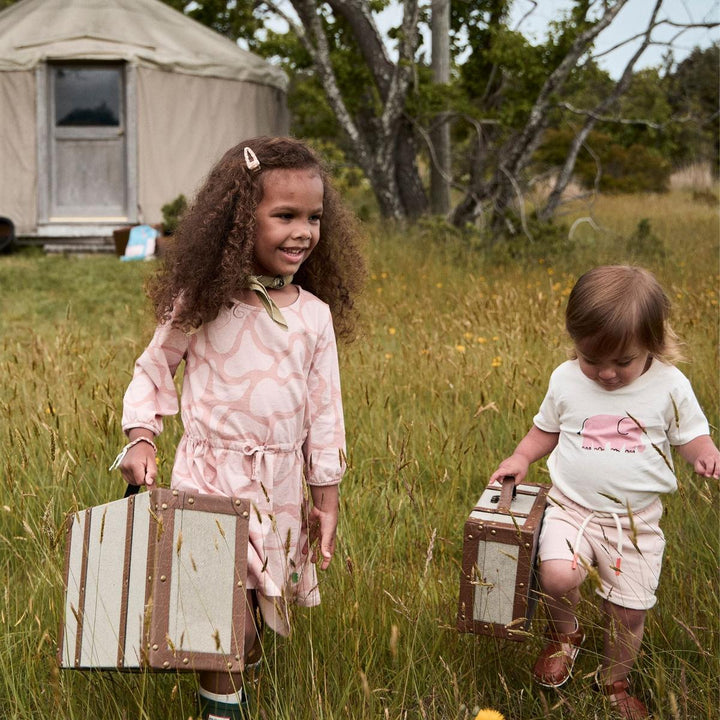 Recycled Cotton Elephant Baby T-shirt - Natural/pink