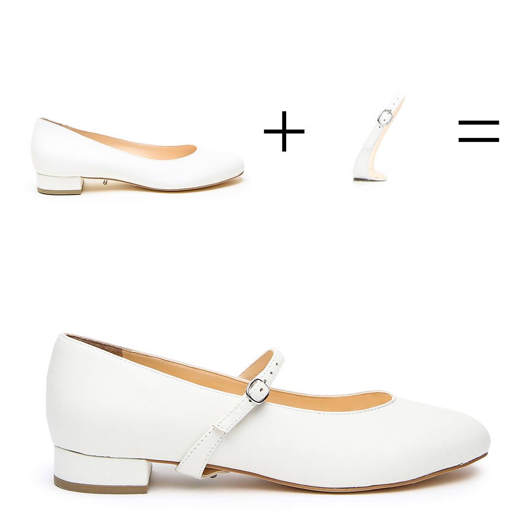 White Ballet Flat + Twiggy Strap - White