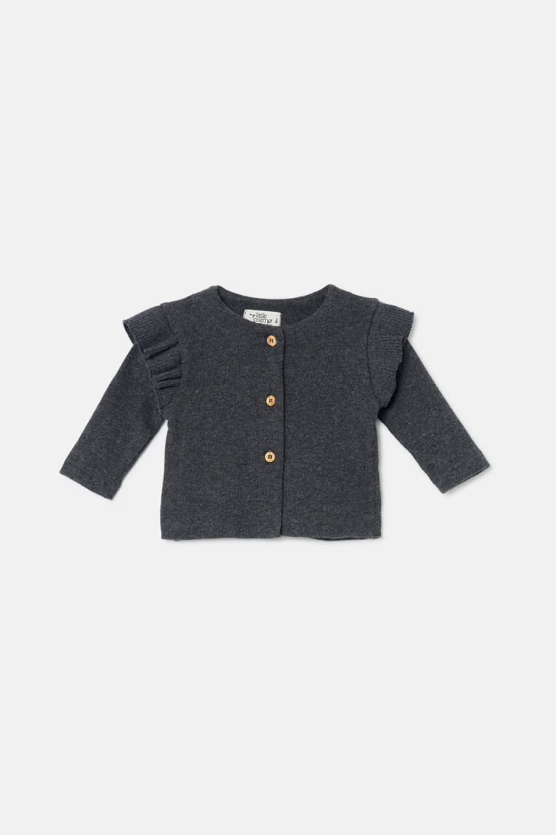 Soft Knit Flounce Baby Jacket - Dark Grey