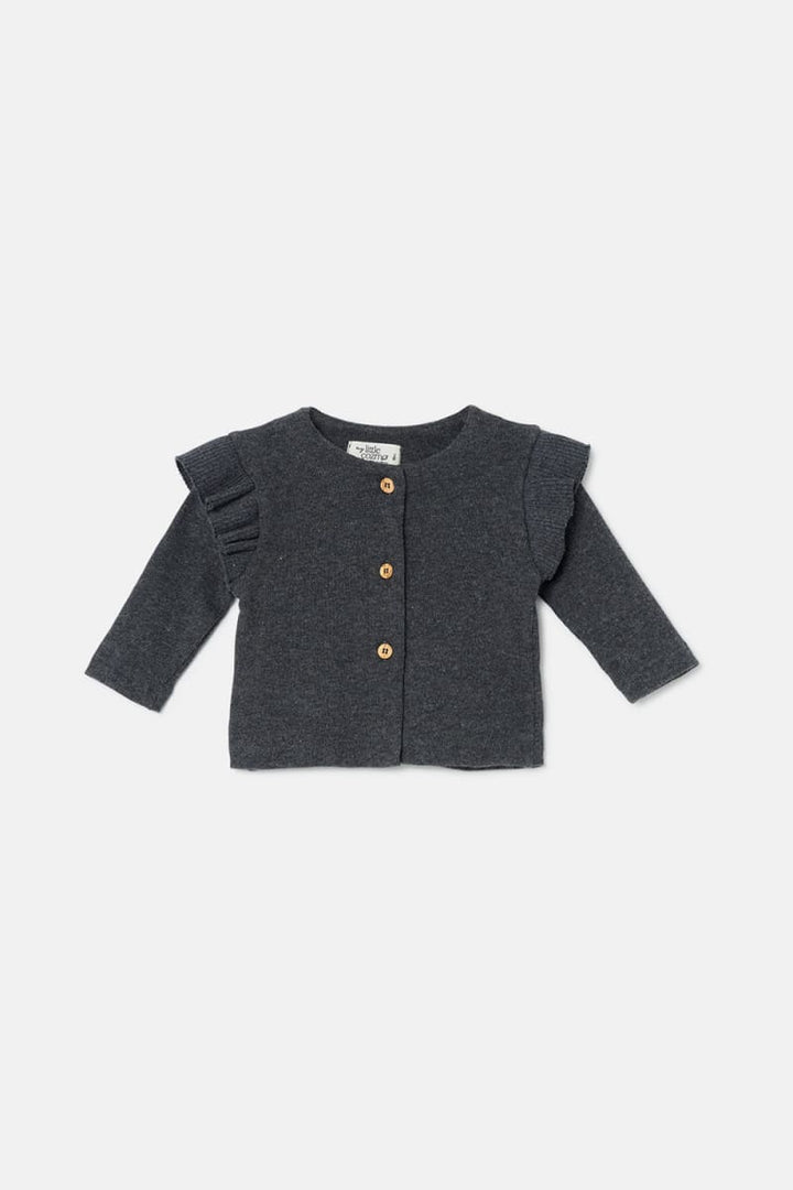 Soft Knit Flounce Baby Jacket - Dark Grey