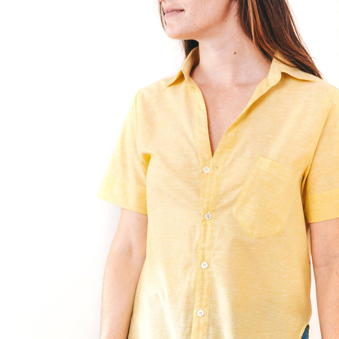 The Cotton/Silk Tayler Button Up - Chartreuse