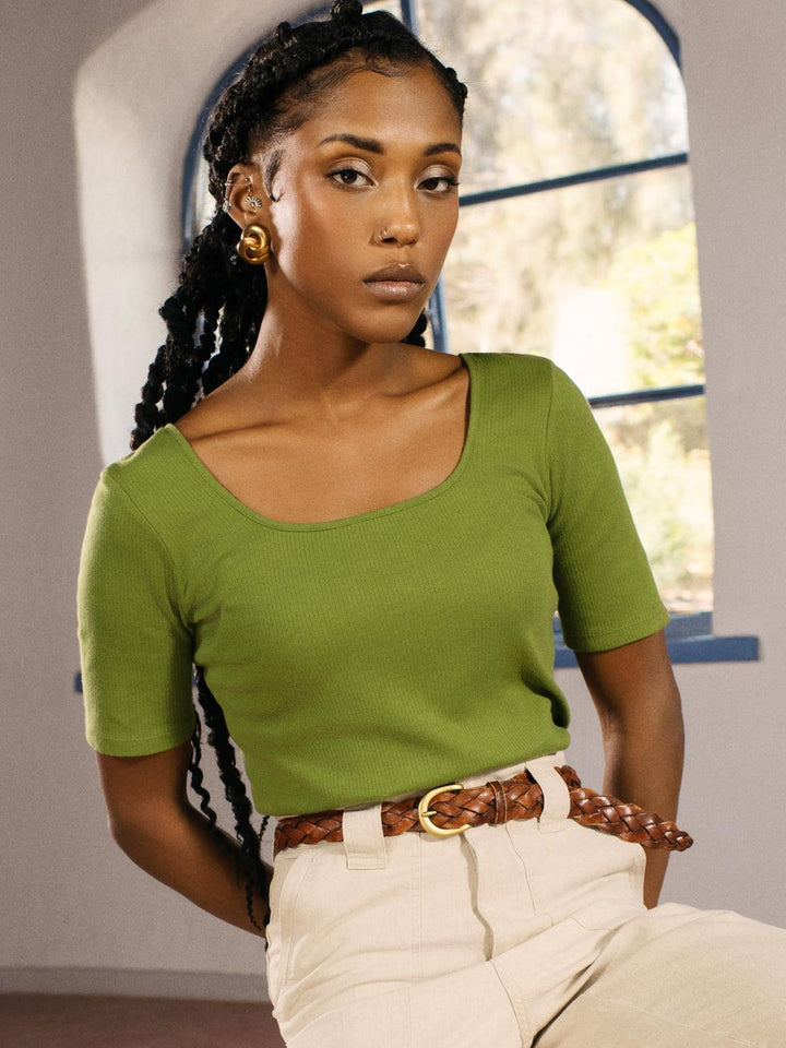Square Neck Top - Basil