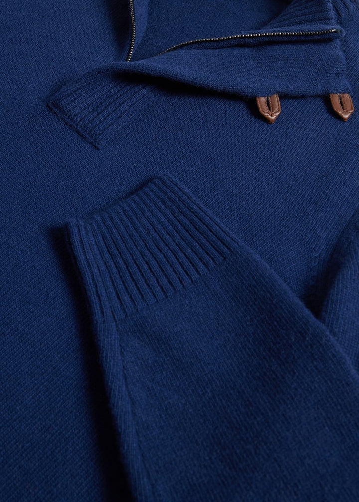 Quarter Zip Sweater With Suede Trim - Navy