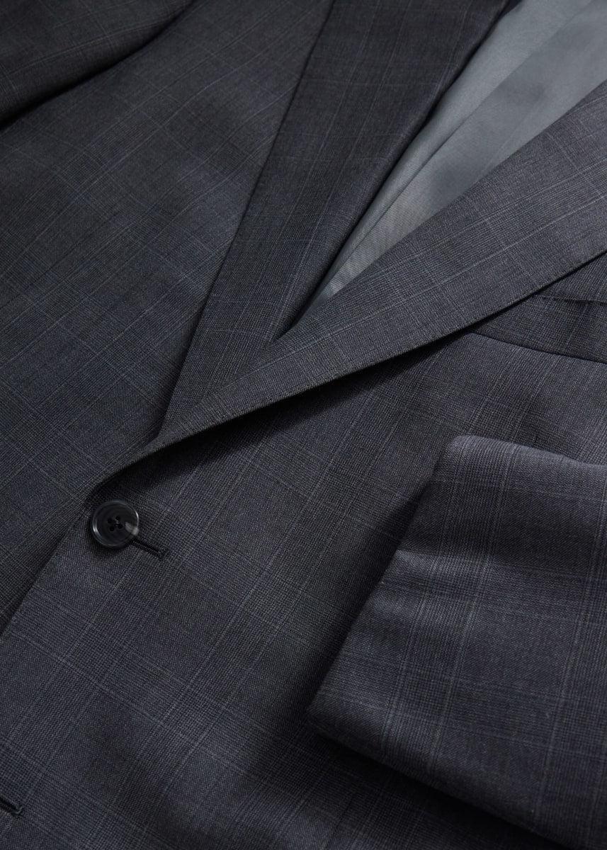 Tonal Plaid Super 130s Wool Suit - Mid Grey - Suit