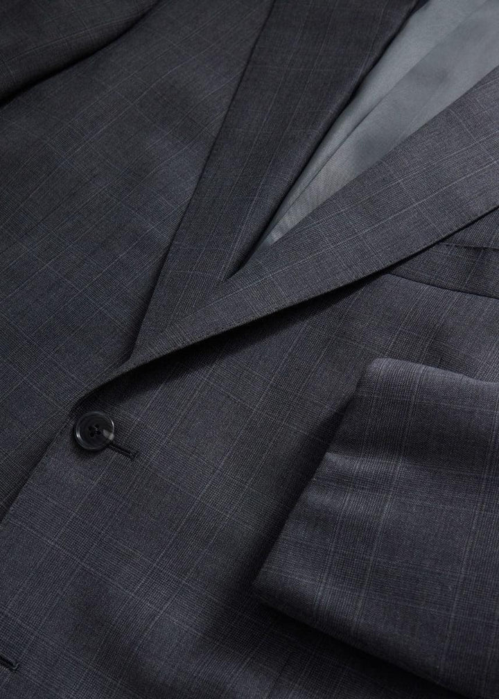 Tonal Plaid Super 130s Wool Suit - Mid Grey - Suit