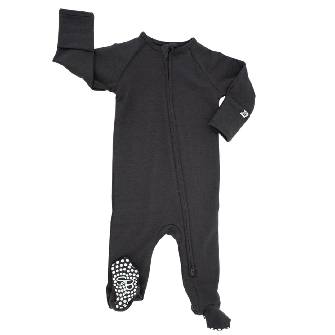 French Terry Zipper Footie - Charcoal Black