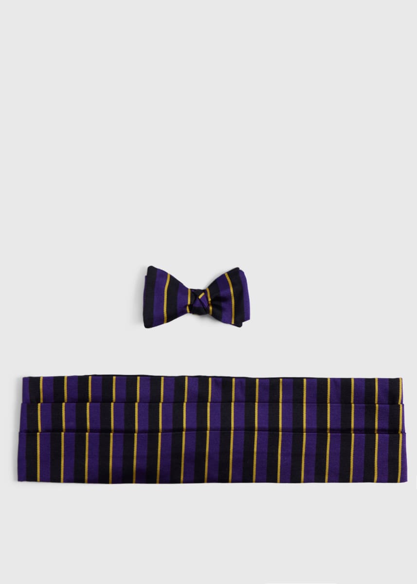 Bow Tie & Cummerbund Set - Purple/Yellow