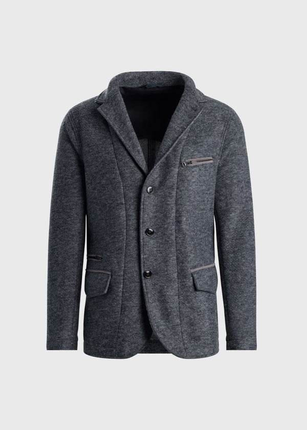 Zip-Up Collar Reversible Jacket - Grey Melange