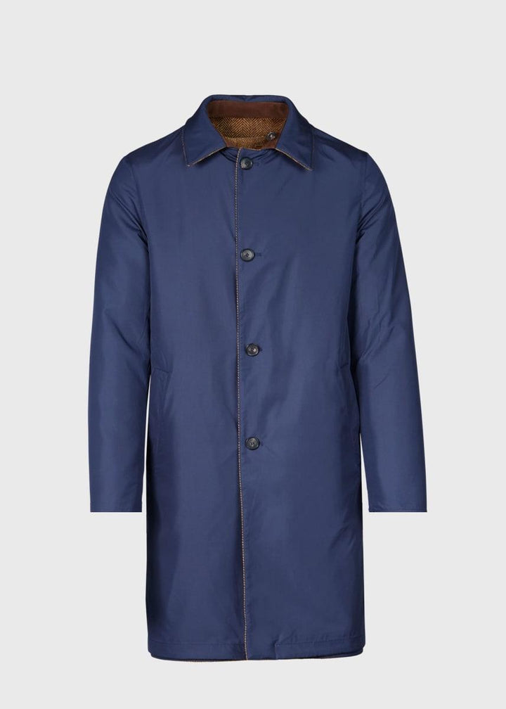 Shetland Wool Herringbone Reversible Coat - Navy/Gold