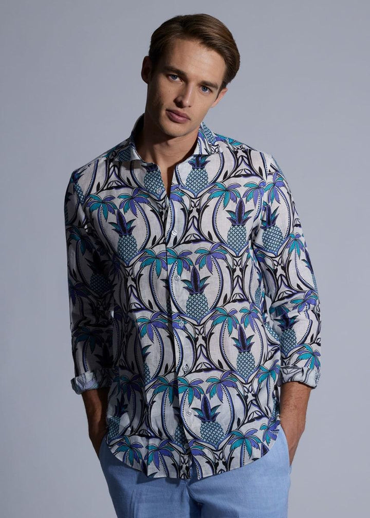 Phineas Cole Printed Linen Sport Shirt - Lavender
