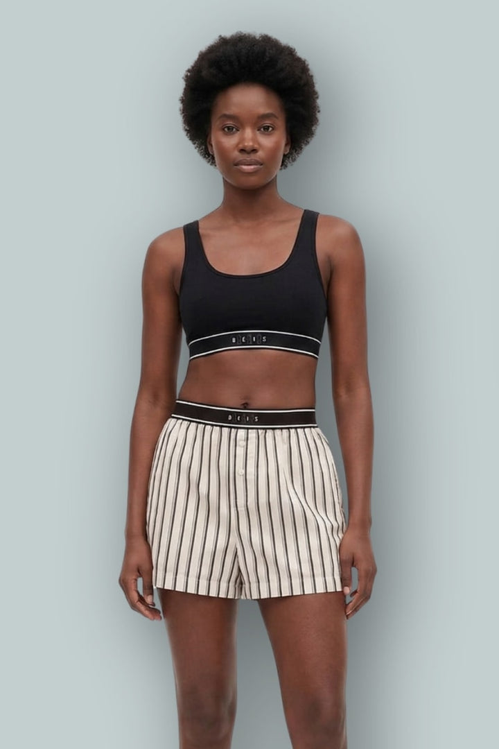 GAP × BÉIS Poplin Boxer Shorts - Khaki Black Stripe