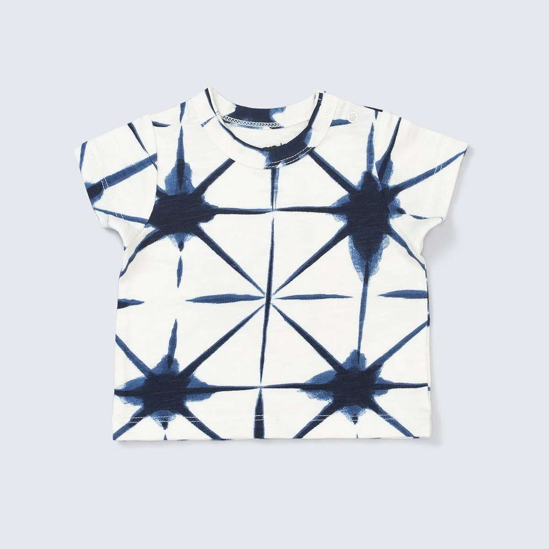 Short Sleeve Slub Jersey Printed Tee - Navy Shibori