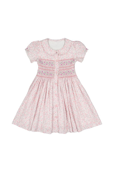 Violette Short Puff Smocked Dress - Floral/Pink