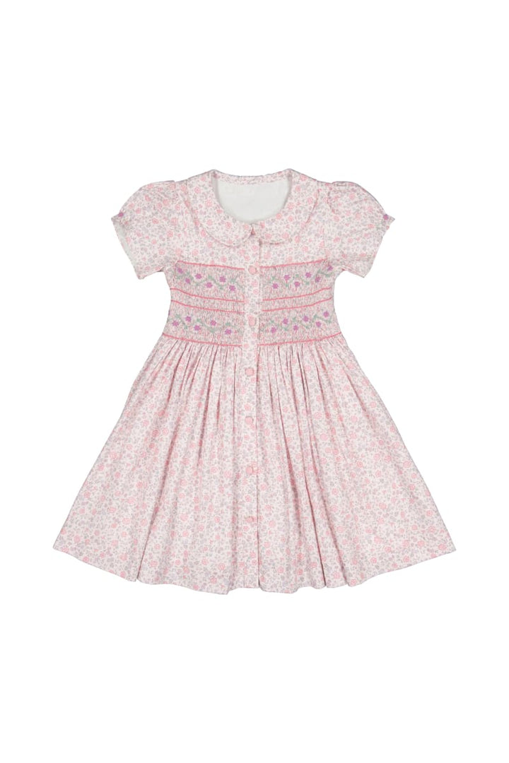 Violette Short Puff Smocked Dress - Floral/Pink