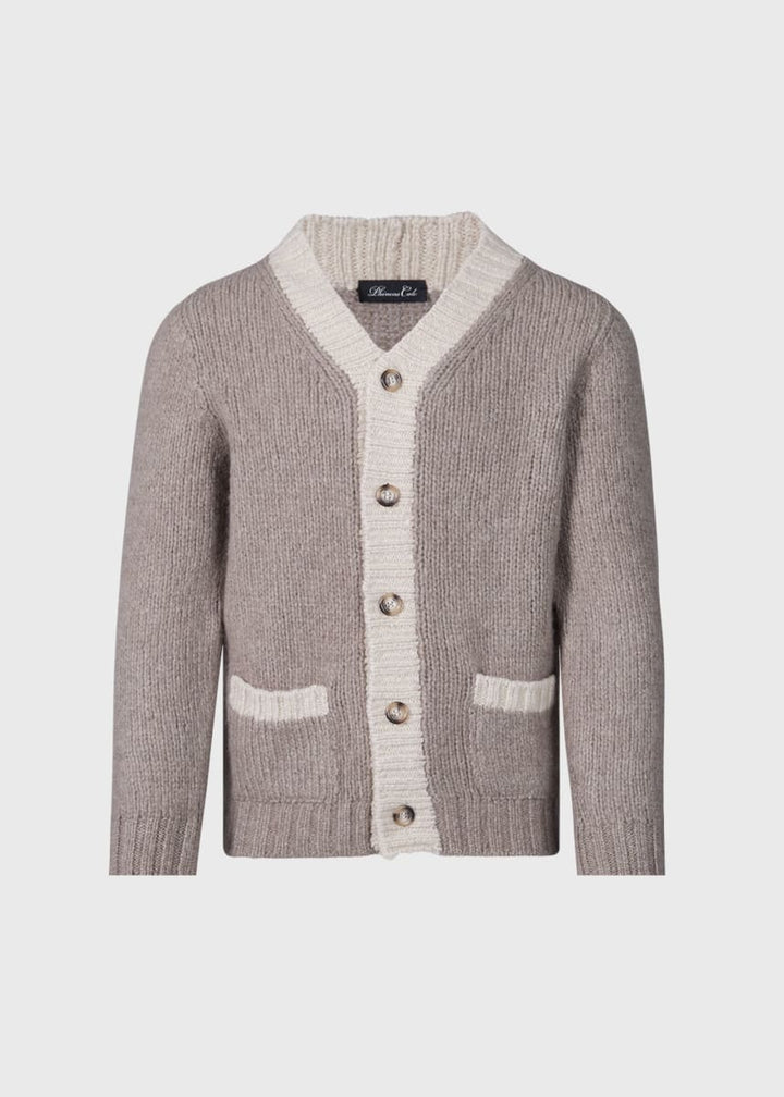 Two Tone Cashmere Cardigan Sweater - Brown