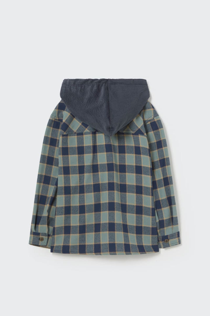 Check Flannel Hooded Shirt Artic Blue