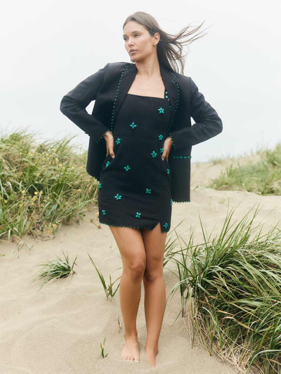 Maria Mini Dress - Black & Turquoise