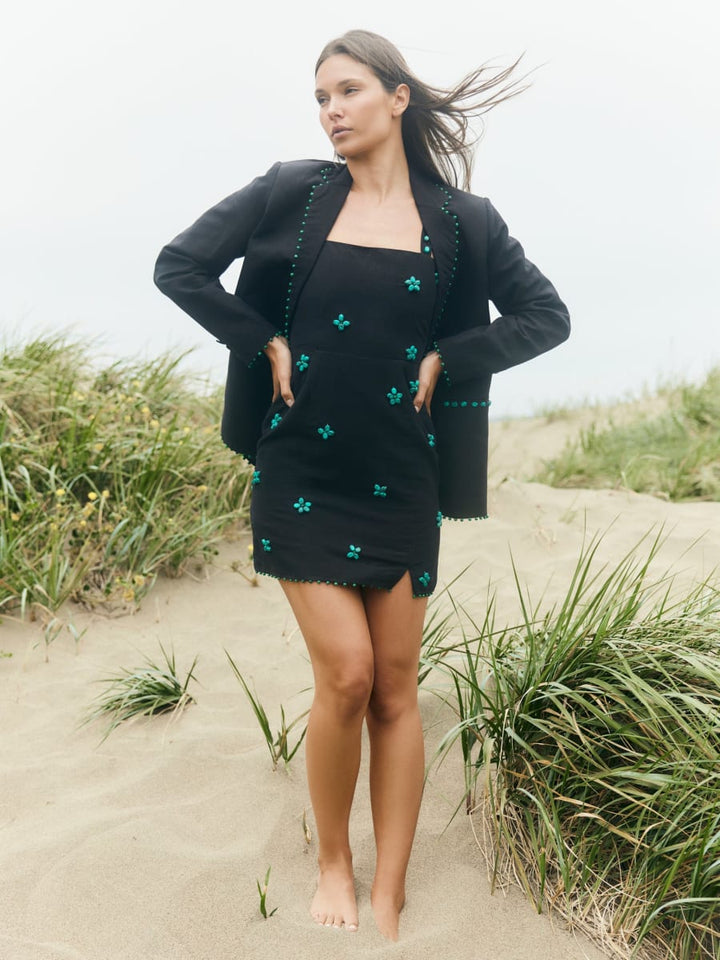 Maria Mini Dress - Black & Turquoise